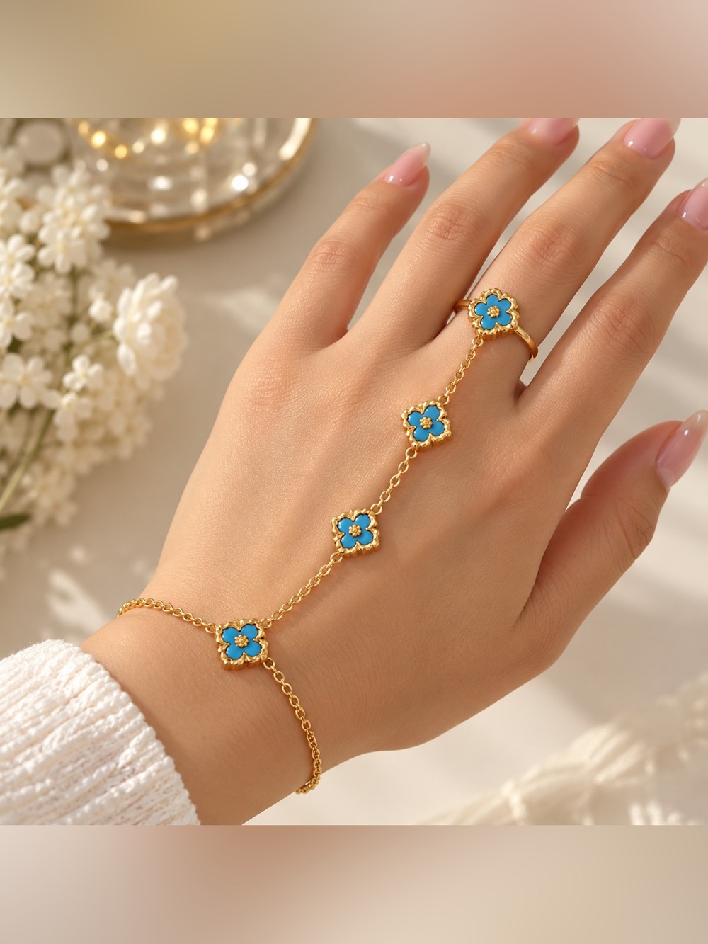 Hand chain bracelet Turquoise Bloom Hand Chain